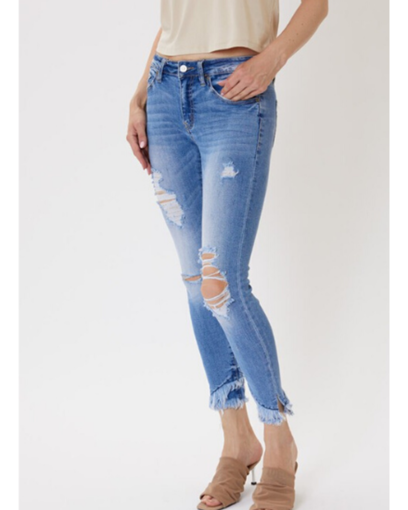 KanCan Mid Rise Ankle Hem Detail Destroyed Skinny Jeans