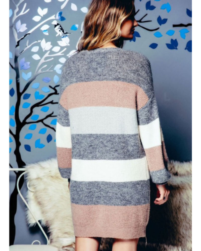 Net.153 Wide Striped Sweater Dress w/Puff Sleeves