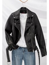Love Tree Faux Leather Biker Jacket w/Zipper Detail & Belt