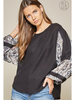 Andree Round Neck Waffle Top w/Snakeskin Balloon Sleeves