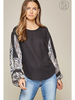 Andree Round Neck Waffle Top w/Snakeskin Balloon Sleeves
