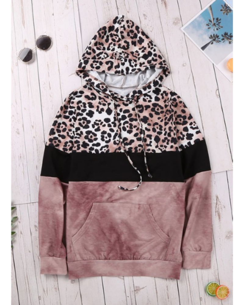 Shiying Fashion Color Block Leopard Print Hooded Top