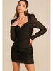 Lush V-Neck Textured Ruched Long Sleeve Dress