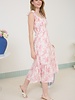 Blu Pepper Floral Smocked Sweetheart Ruffle Trim Midi