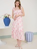 Blu Pepper Floral Smocked Sweetheart Ruffle Trim Midi