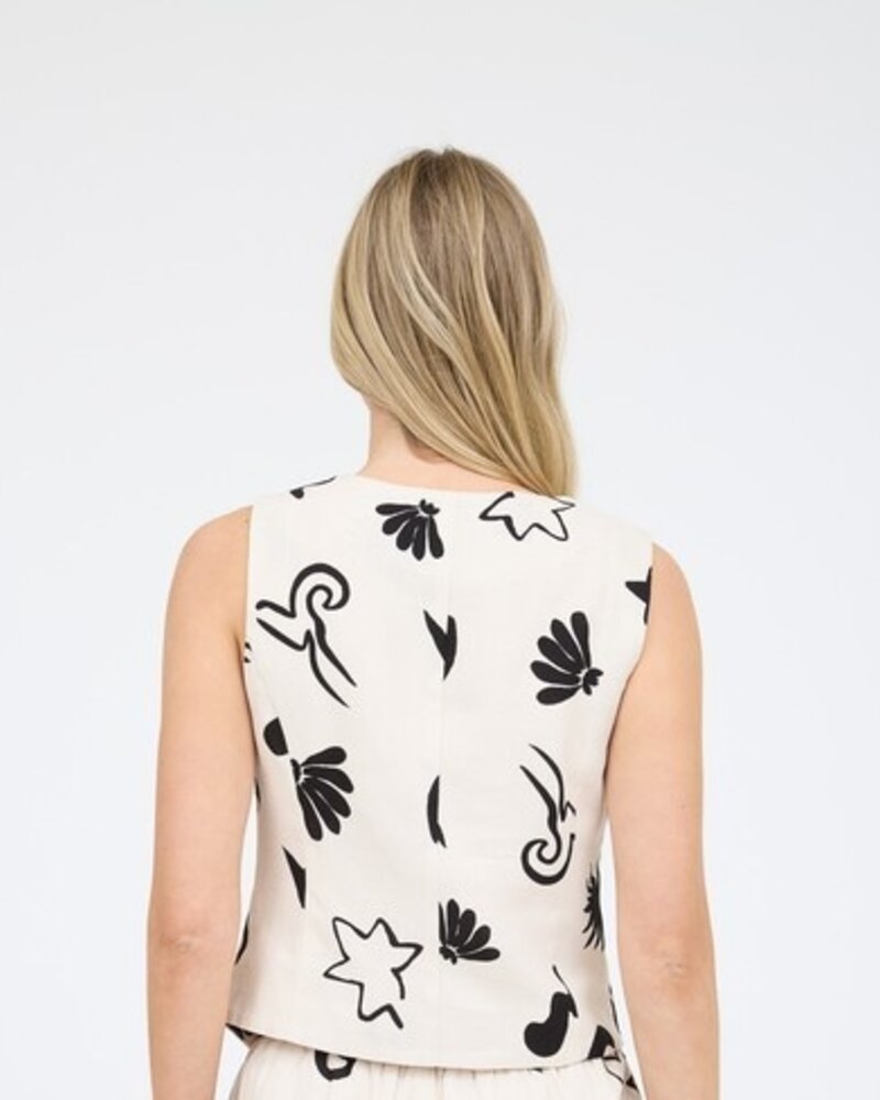 The Workshop Doodle Print Button Front Linen Vest