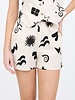 The Workshop Doodle Print High Elastic Waist Linen Shorts