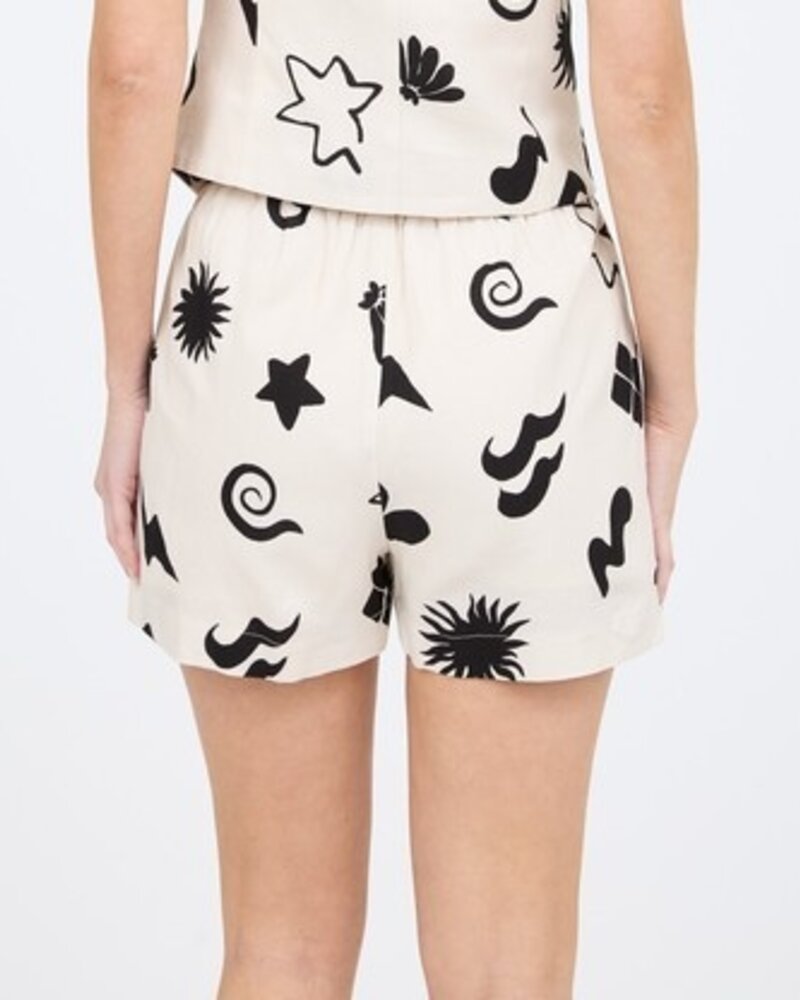 The Workshop Doodle Print High Elastic Waist Linen Shorts