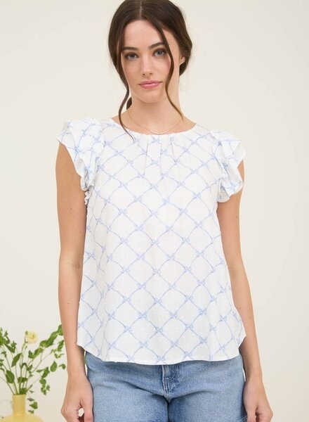 Mine Bow Clip Dot Pattern Ruffle Sleeve Blouse