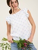 Mine Bow Clip Dot Pattern Ruffle Sleeve Blouse