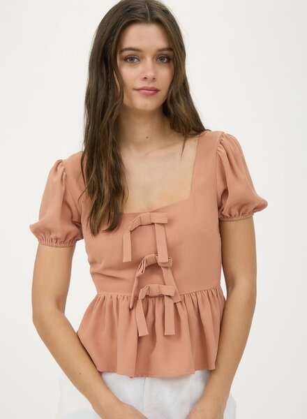Blu Pepper Cropped Sleeve Bow Top