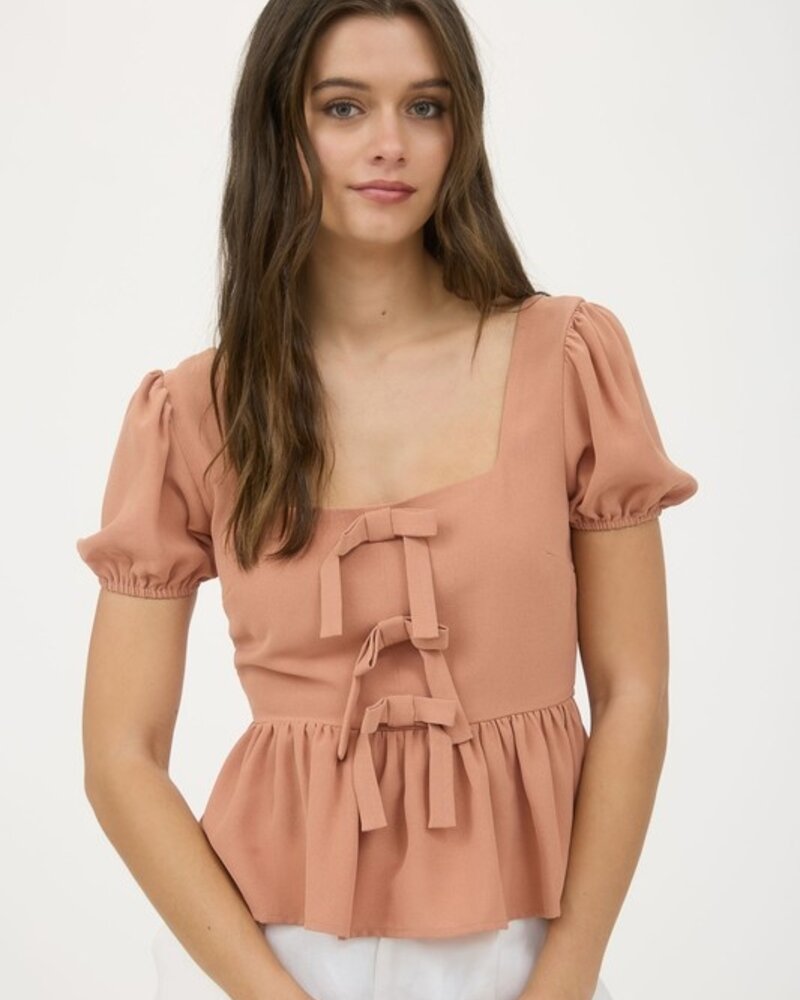 Blu Pepper Cropped Sleeve Bow Top