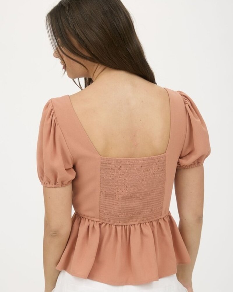 Blu Pepper Cropped Sleeve Bow Top