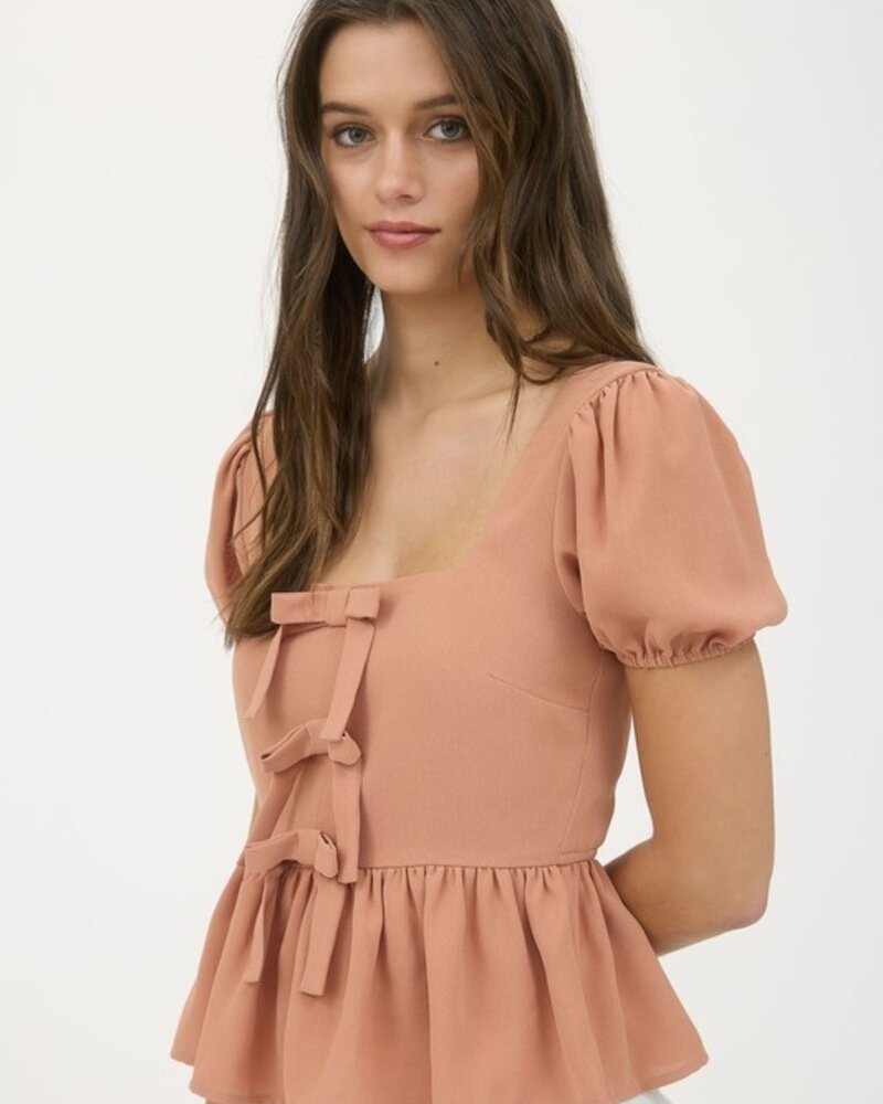 Blu Pepper Cropped Sleeve Bow Top
