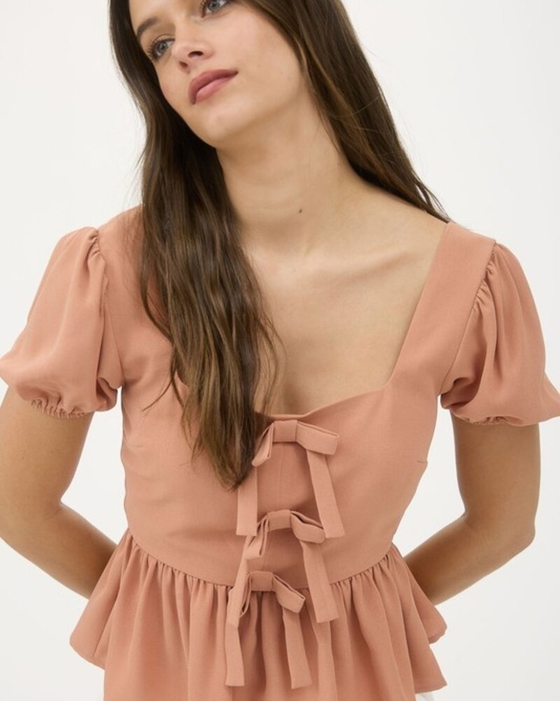 Blu Pepper Cropped Sleeve Bow Top