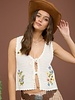 Blu Pepper Floral Embroidery Front Tie Crochet Vest