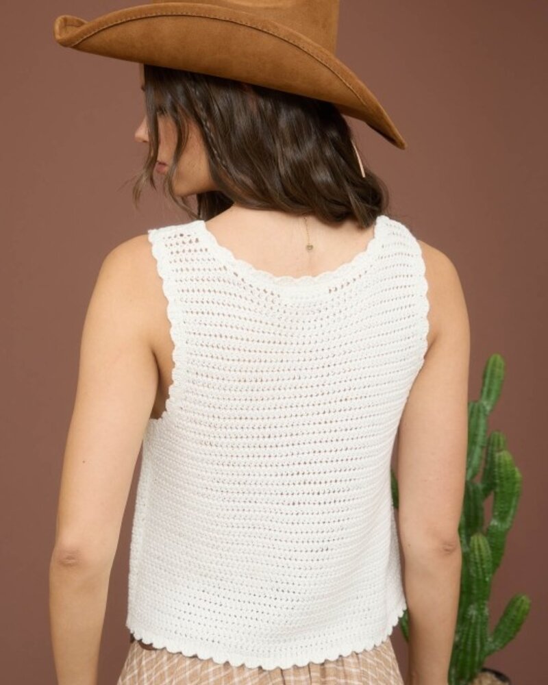 Blu Pepper Floral Embroidery Front Tie Crochet Vest
