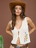 Blu Pepper Floral Embroidery Front Tie Crochet Vest