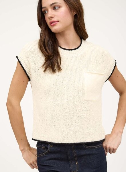 The Workshop Contrast Trim Short Sleeve Pocket Sweater