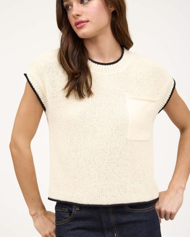 The Workshop Contrast Trim Short Sleeve Pocket Sweater