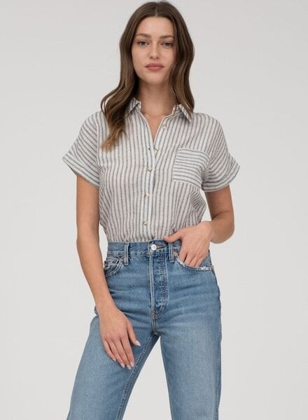 Blu Pepper Stripe Collared Short Sleeve Linen