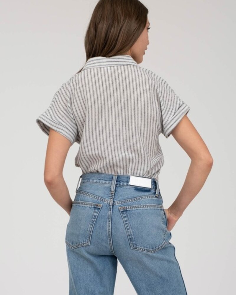 Blu Pepper Stripe Collared Short Sleeve Linen