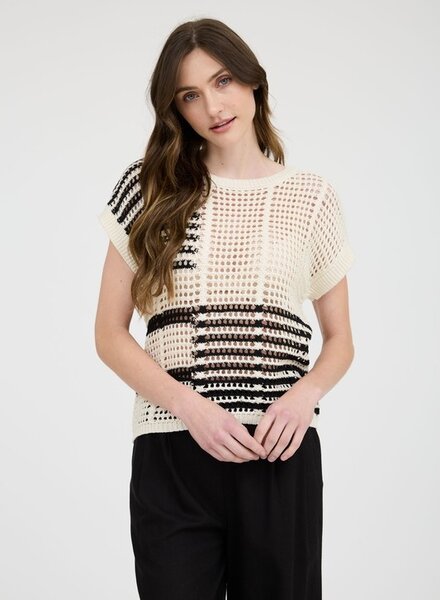 Blu Pepper Multi Stripe Short Sleeve Sheer Chochet Knit