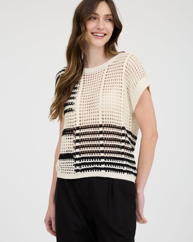 Blu Pepper Multi Stripe Short Sleeve Sheer Chochet Knit