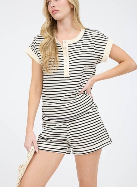 Blu Pepper Stripe Short Sleeve Snap Button Knit