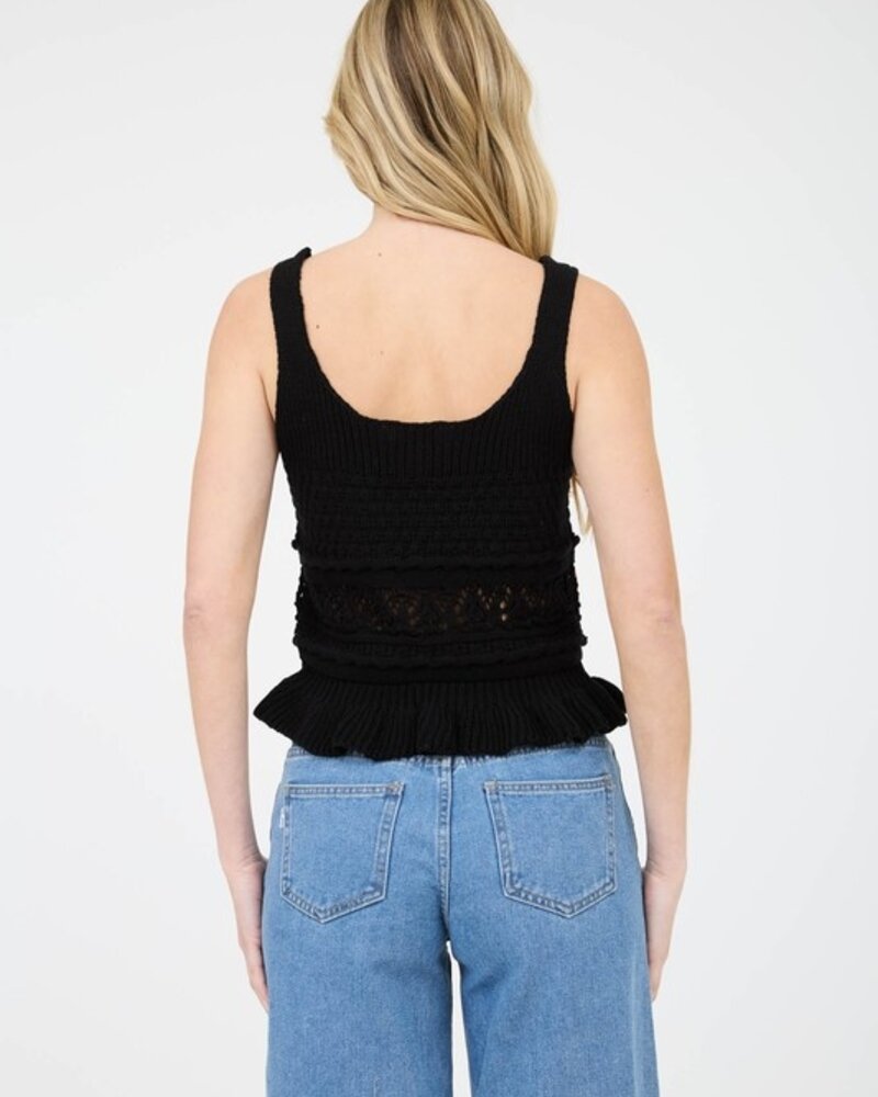 Blu Pepper Embroidered Floral Scoop Neck Ruffle Knit