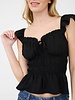 Mine Ruffle Trim Front Tie Shhirred Waist Blouse