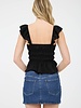 Mine Ruffle Trim Front Tie Shhirred Waist Blouse