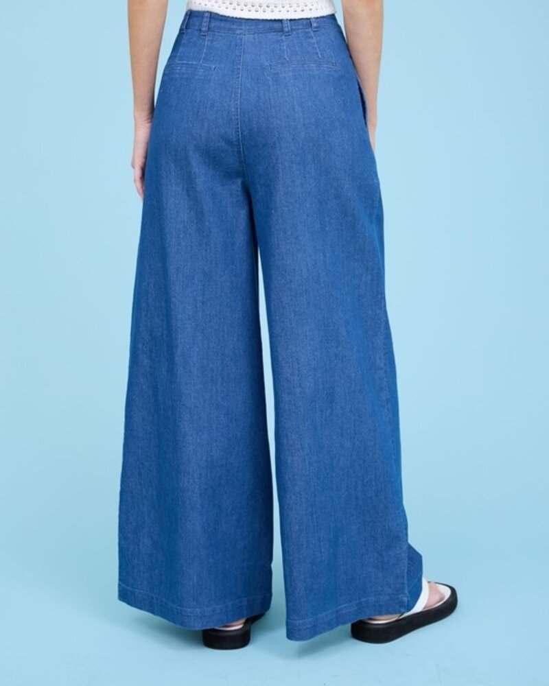 Blu Pepper Pleated Wide Leg Chambray Pants