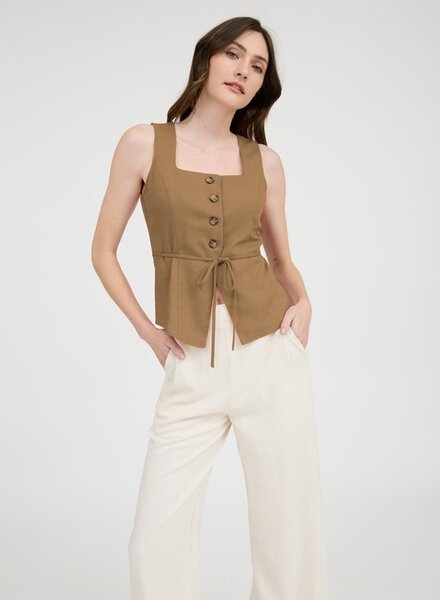 The Workshop Linen Button Down Split Hem Cropped Vest