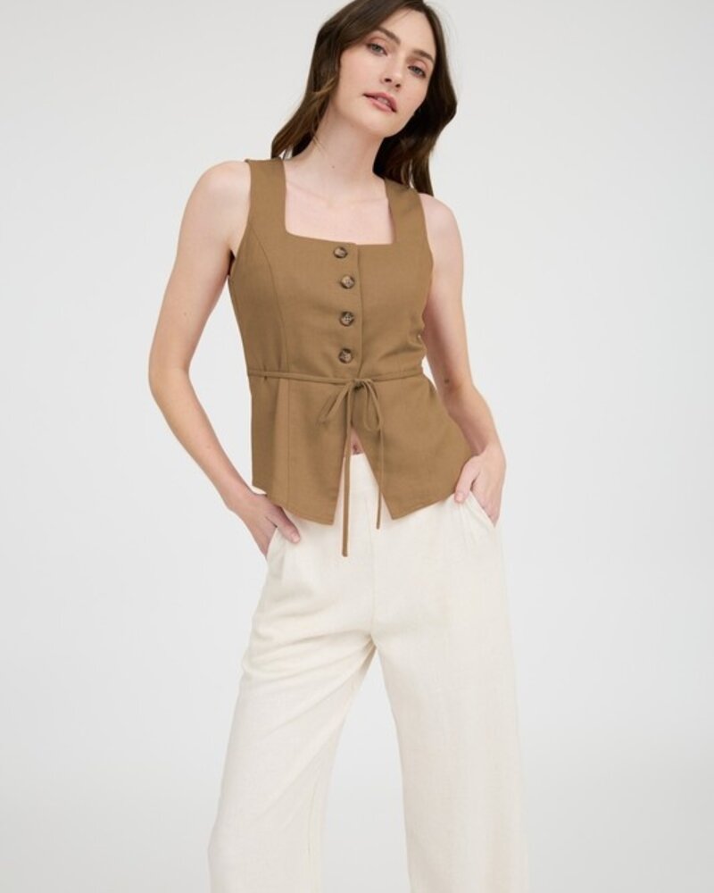 The Workshop Linen Button Down Split Hem Cropped Vest