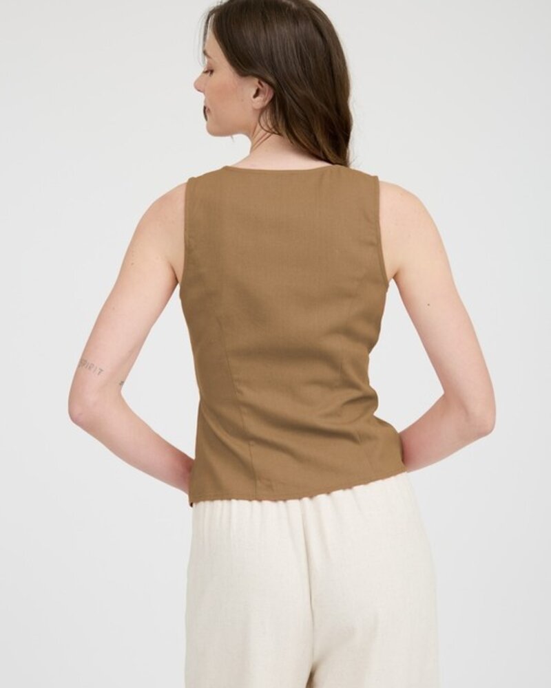 The Workshop Linen Button Down Split Hem Cropped Vest
