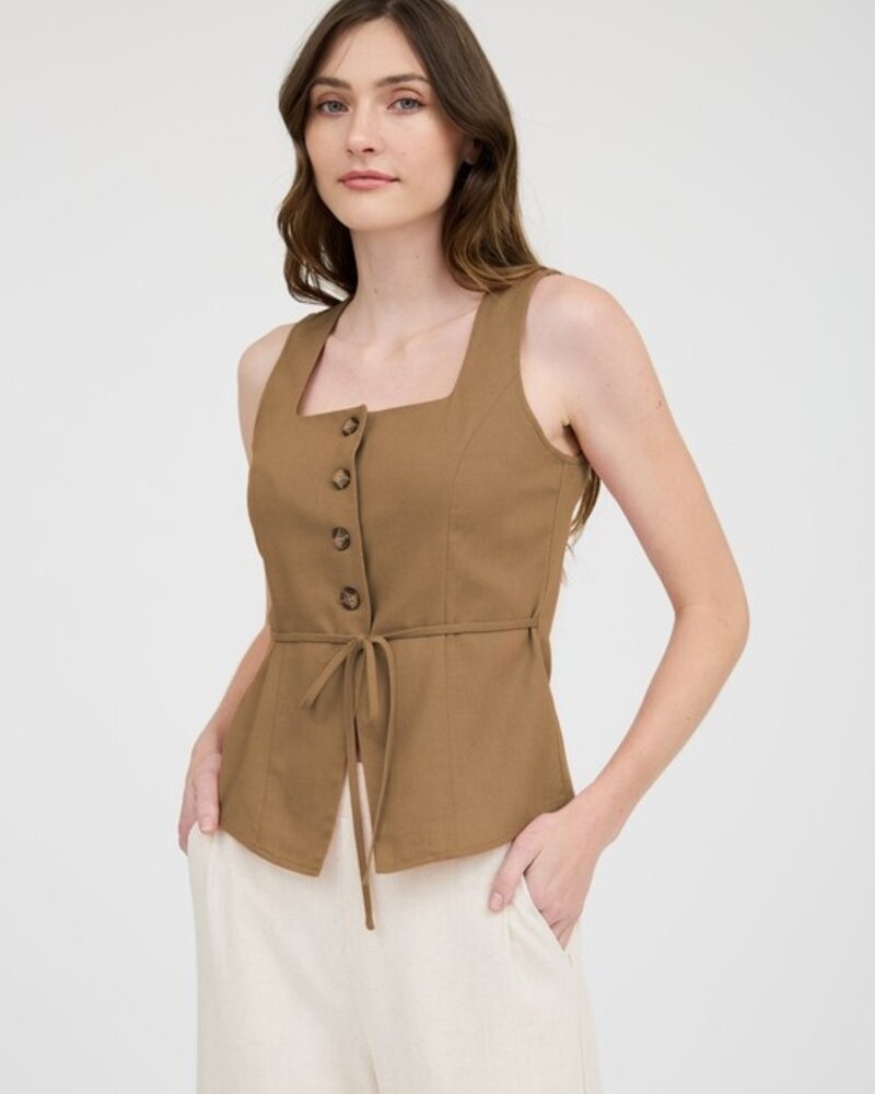 The Workshop Linen Button Down Split Hem Cropped Vest