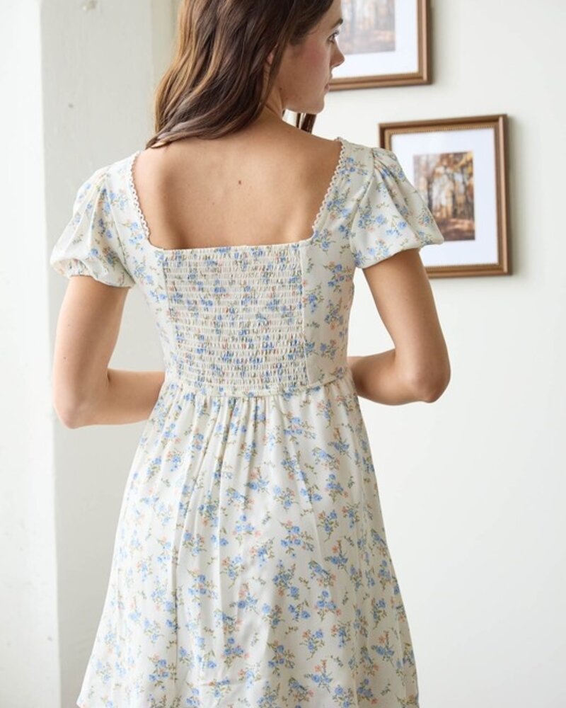 Mine Floral Lace Trim Front Hook&Eye Mini Dress
