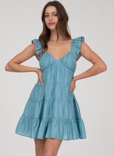 Blu Pepper Vneck Tiered Babydoll Mini Dress