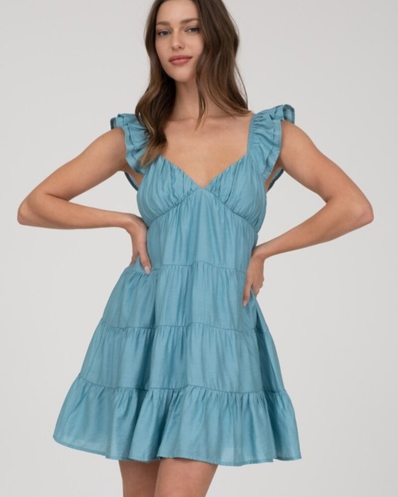 Blu Pepper Vneck Tiered Babydoll Mini Dress
