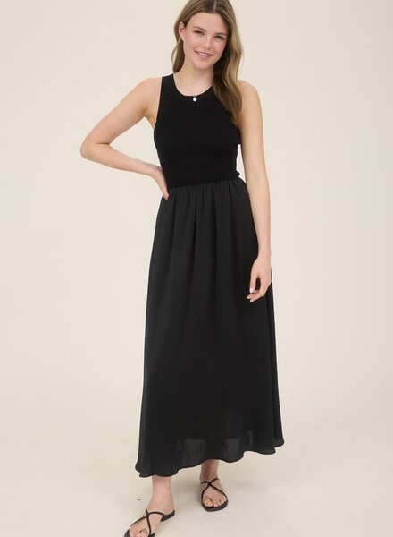 Blu Pepper Knit Mixed Media Sleeveless Midi Dress