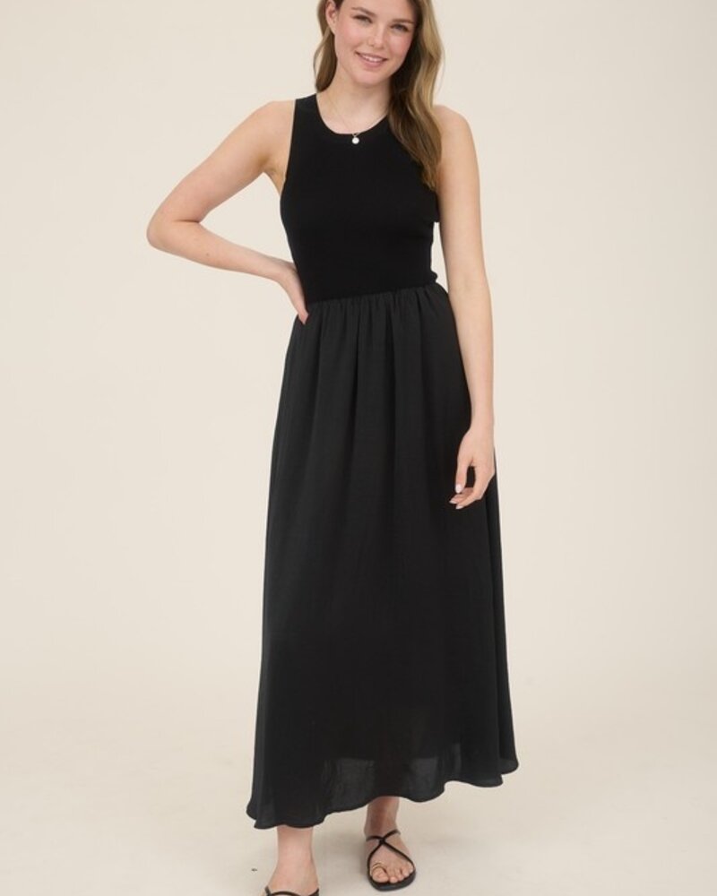 Blu Pepper Knit Mixed Media Sleeveless Midi Dress