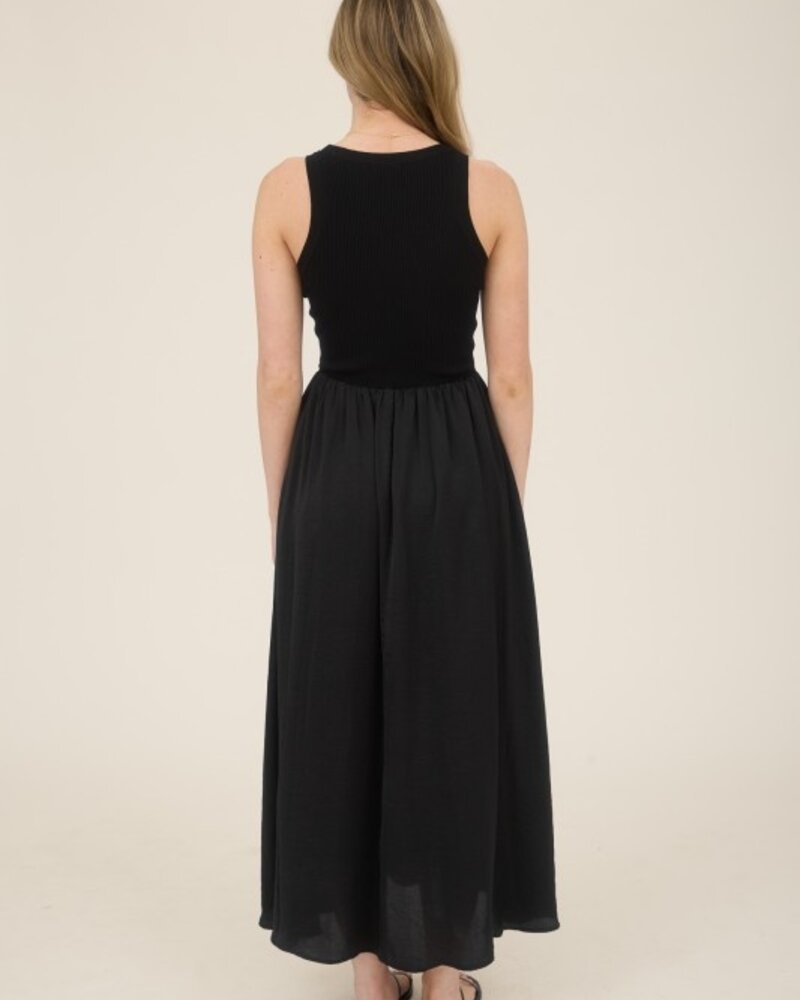 Blu Pepper Knit Mixed Media Sleeveless Midi Dress