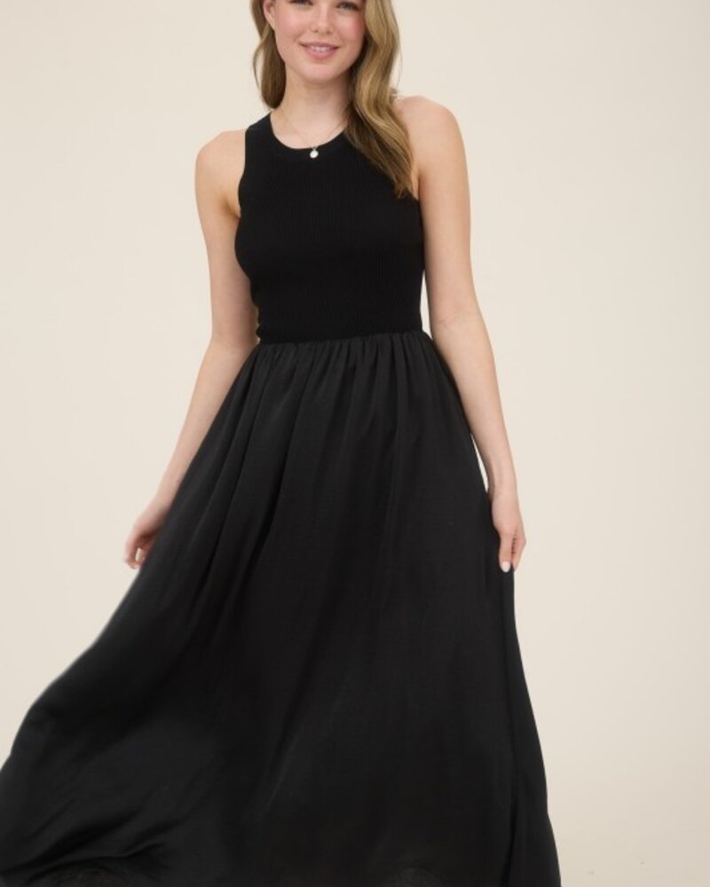 Blu Pepper Knit Mixed Media Sleeveless Midi Dress