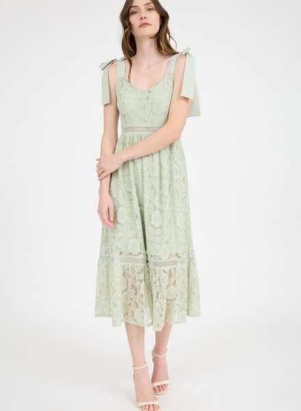 Blu Pepper Lace Tie Strap Sheer Trim Sleeveless Midi Dress