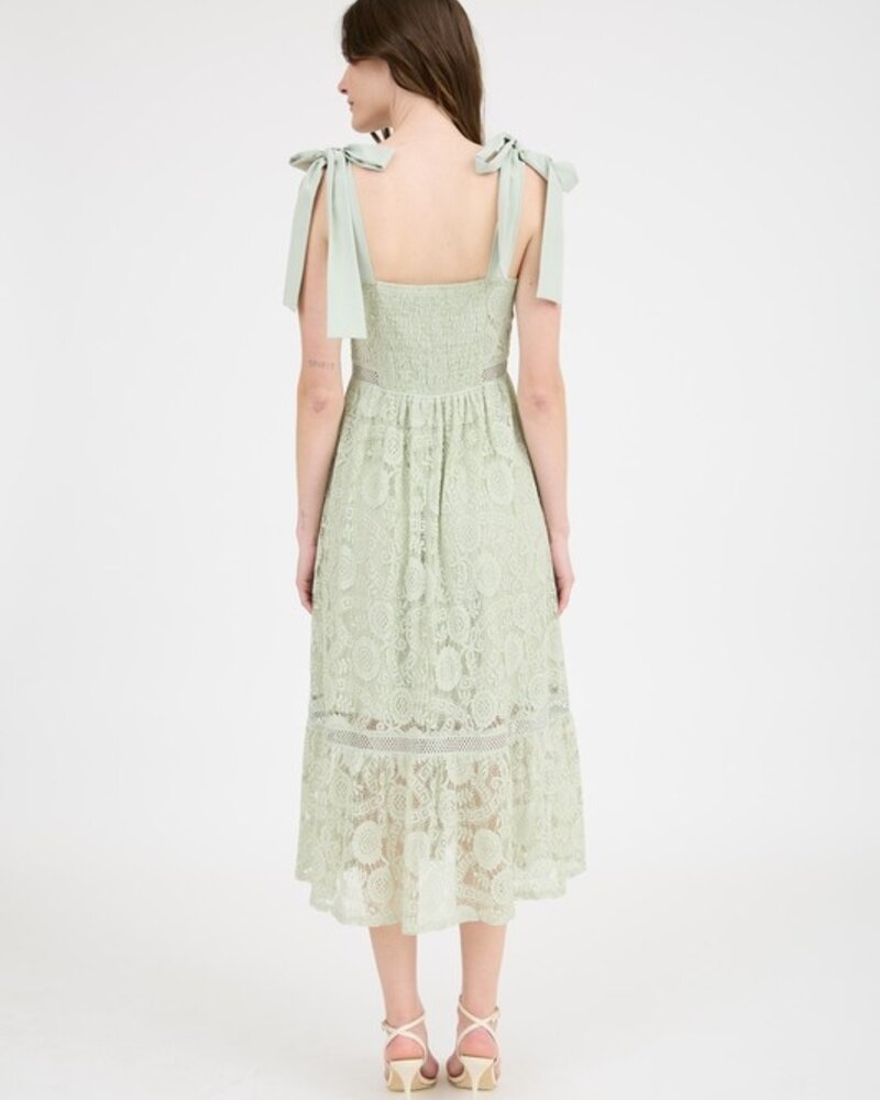Blu Pepper Lace Tie Strap Sheer Trim Sleeveless Midi Dress