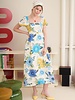 Blu Pepper Floral Print Short Puff Sleeve A-Line Midi