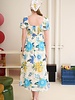 Blu Pepper Floral Print Short Puff Sleeve A-Line Midi