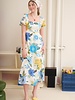 Blu Pepper Floral Print Short Puff Sleeve A-Line Midi