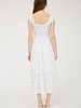Blu Pepper Bow Pattern Ruched Sleeve Smocked Midi
